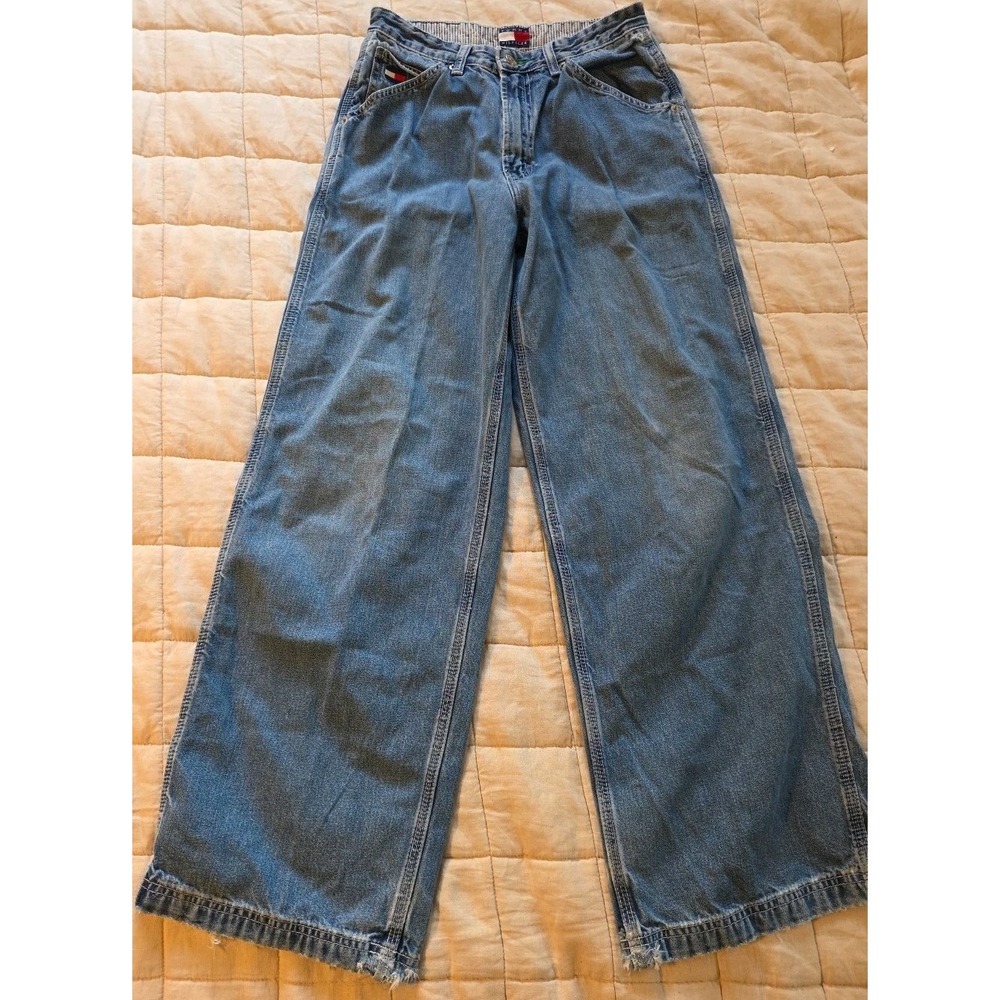 Vintage Tommy Hilfiger Jeans Womens 6 Blue Denim Wide Leg Baggy Y2K 90's Grunge